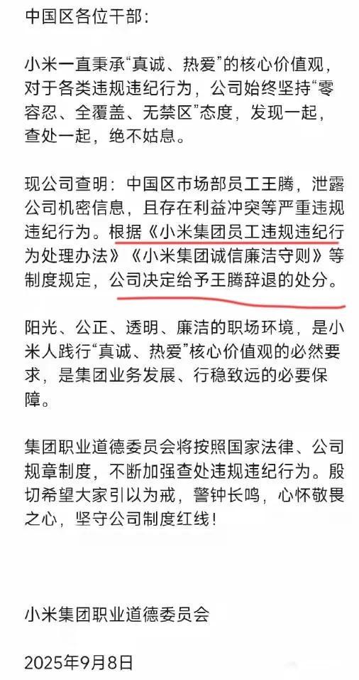 泄露机密移交证物雷军拍板永不录用！冰球突破正规网站小米高管王腾被辞退(图2)